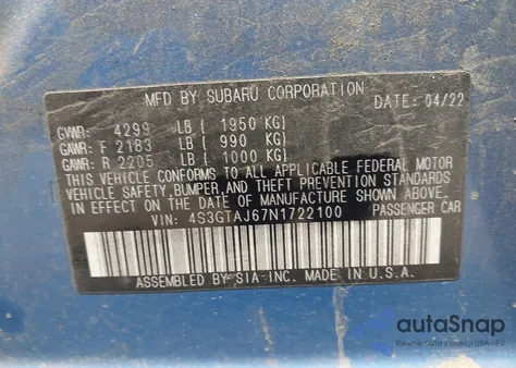 2022 Subaru Impreza Sport 5-Door из США, поврежденный, VIN 4S3GTAJ67N1722100